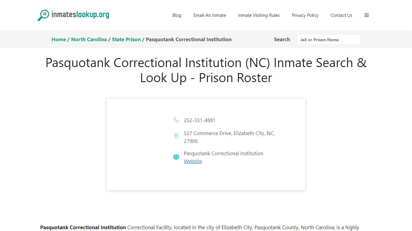 Pasquotank Correctional Institution (NC) Inmate Search & Look Up ...